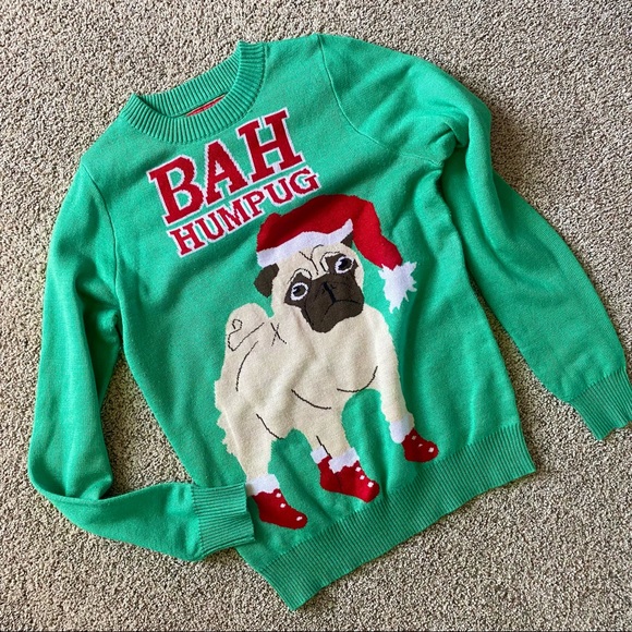 Knit Knack Other - Knit Knack Bah Hum Pug Crew Neck Christmas Sweater
